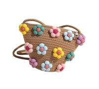 MALSSE Modische gewebte Strand-Umhängetasche, elegant, bunt, Blumeneimer, Reißverschluss, Crossbody-Tasche für Damen und Mädchen, bunte Blume, gewebter Eimer, khaki, One Size