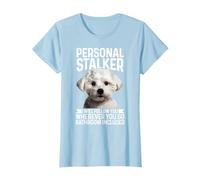Maltese Mom Apparel Co. Damen lustiger Cartoon Hund Malteser Personal Stalker T-Shirt Schwarz S Klassische Passform Kurzarm Crew-Ausschnitt S