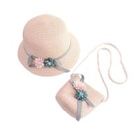 MALUGOGO 1 Satz Strohhut für Breiter Krempe und Bezaubernder Umhängetasche aus Stroh in Rosa Strandset für Kleine Mädchen bei Vielen Gelegenheiten