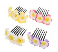 MALUGOGO 4 Stück pack Mädchen Kopfschmuck Haarkamm Clip mit Farbigen Frangipani Blumen aus Leichtem Kunststoff für Hochzeiten und Festliche Anlässe