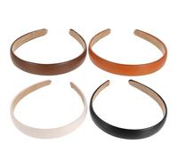 MALUGOGO 4 Stück pack Retro Haarreifen aus Pu mit Breiter Krempe Bequeme Damen Haarbänder für Alltag und Konzerte Modisch und Praktisch
