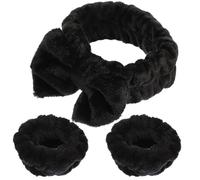 MALUGOGO Gesichtsreinigung Haarband Damen mit Schleife Elastisches Schminkstirnband aus Stoff Breites Waschband für Spa und Beauty 3 Stück Schwarz