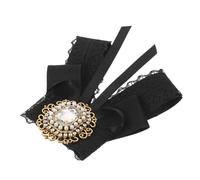 MALUGOGO Schleifenbrosche aus Zinklegierung Schwarze Brosche aus Spitze mit Strasssteinen Vintage Elegante Kragennadel für Damen Geeignet für Formelle Anlässe