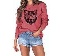 Mama Bear Damen Sweatshirts Lustiger Bärenkopf Grafik Harajuku Casual Sweatshirt Roundneck Langarm 2XL Shirt Tops, rot, Medium