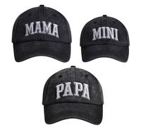 Mama Papa und Mini Hüte Verstellbare Vintage Baumwolle Bestickt Eltern-Kind Baseballmützen Set mit 3 passenden Familienmützen, Schwarz, Schwarz und Schwarz, Stil B, 2-8 Years