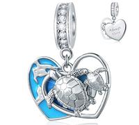Mama und Baby Meeresschildkröten Charms auf blauem Ozean, fit Pandora Erste Muttertag Armband, 925 Sterling Silber Mutter/Kind Sea Turtle Anhänger Ocean Perlen, Geschenke für Sohn/Tocher