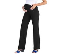 MAMAJEANS Cinzia - Umstandshose mit Bauchband für jede Gelegenheit, Modische Auswahl für Schwangere, Weites Bein, Yogahose mit extra Bauch - Made in Italy (44 - XXL, Schwarz)