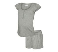 Umstandspyjama MAMALICIOUS "MLMIRA LGM LIA CAP JRS PYJAMAS 2F NOOS", Damen, Gr. M (38), grau (light grau melange), Jersey, Obermaterial: 85% Baumwolle, 15% Viskose, meliert, kurz, Rundhals, Homewear-S