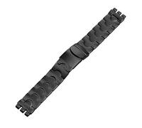 MAMA'S PEARL Edelstahl-Armband, passend for Swatch-Uhrenarmband, 17 mm bis 19 mm, gezahnte Schnittstelle, Armbanduhren-Band for Männer und Frauen, solides Metall-Uhrenarmband(Black,19mm)
