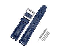 MAMA'S PEARL Leder-Uhrenarmband Ist Geeignet For Swatch Fit For Yrs-Serie, Konkav-konvexe Schnittstelle, 17-19 Mm, Herren- Und Damenarmband(Blue Silver,17mm)