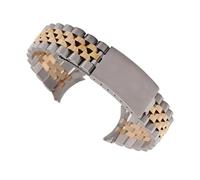 MAMA'S PEARL Metallarmband mit gebogenem Ende, passend for Rolex 18/19/20/21 mm Uhrenarmbänder, solide Edelstahlband-Serie for DATEJUST Herrenarmband-Zubehör(Silver Gold,21mm)