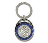 MaMeMi SCHLÜSSELANHÄNGER HEILIGER CHRISTOPHORUS - ca. 7 cm - Schutzpatron der Reisenden - Hochwertig mit DUNKELBLAUEM RAND - Geschenk für Autofahrer, Führerschein, neue Wohnung