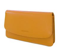MANAGE Kosmetiktasche Damen mit Spiegel - Schminktasche klein aus echtem Leder - edle Clutch Gelb 18,5x10x3,5cm
