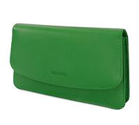 MANAGE Kosmetiktasche Damen mit Spiegel - Schminktasche klein aus echtem Leder - edle Clutch Grün 18,5x10x3,5cm