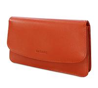 MANAGE Kosmetiktasche Damen mit Spiegel - Schminktasche klein aus echtem Leder - edle Clutch Orange 18,5x10x3,5cm