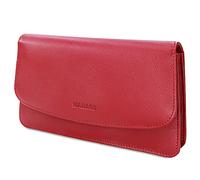 MANAGE Kosmetiktasche Damen mit Spiegel - Schminktasche klein aus echtem Leder - edle Clutch Rot 18,5x10x3,5cm
