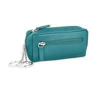 MANAGE XXL Schlüsselmäppchen mit 2 separaten Reißverschlussfächern aus echtem Leder in Türkis für Damen und Herren, kompaktes Schlüsseletui für Autoschlüssel und Schlüssel