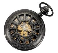 ManChDa Taschenuhr - Skelett-Taschenuhr, mechanisch, Lupe, spezieller Deckel, römische Zahlen, Fob Armbanduhr für Herren, mit Kette + Geschenkbox