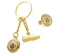 MANCHESTER CITY F.C. Schlüsselanhänger Geschenk Set mit Anstecker Pin - Fussball Geschenke für Männer