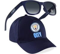 Manchester City F.C. Sonnenhut Kinder Set mit Fischerhut oder Baseball Cap und Sonnenbrille Sommer Fussball Geschenke für Jungs (Marineblau Basecap)