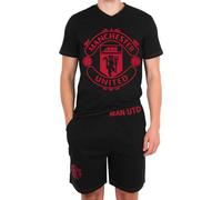 Manchester United FC - Herren Schlafanzug-Shorty - Offizielles Merchandise - Schwarz mit Wappen - XXL