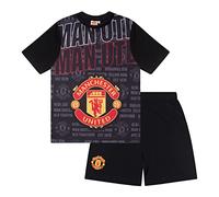 Manchester United FC - Kinder Schlafanzug-Shorty - Offizielles Merchandise - Geschenk für Fußballfans - Schwarz - 8-9 Jahre