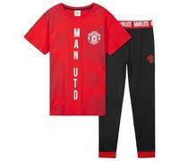 Manchester United FC Schlafanzug Jungen Lang, Pyjama Set T-Shirt & Langer Schlafhose (Rot/Schwarz, 7-8 Jahre)