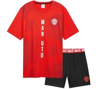 Manchester United Schlafanzug Herren Kurz, Pyjama Set T-Shirt & Schlafshorts - Fußball Geschenke Männer (Schwarz/Rot, XL)