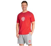 Manchester United Schlafanzug Herren Kurz, Pyjama Set T-Shirt & Schlafshorts - Fußball Geschenke Männer (Rot/Grau, 2XL)
