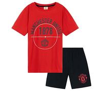 Manchester United Schlafanzug Jungen Kurz, Pyjama Set T-Shirt & Schlafshorts - Fußball Geschenke für Jungs (Rot/Schwarz, 13-14 Jahre)