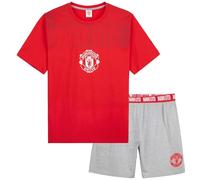 Manchester United Schlafanzug Jungen Kurz, Pyjama Set T-Shirt & Schlafshorts - Fußball Geschenke für Jungs(Rot/Grau, 9-10 Jahre)
