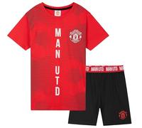 Manchester United Schlafanzug Jungen Kurz, Pyjama Set T-Shirt & Schlafshorts - Fußball Geschenke für Jungs(Schwarz/Rot, 7-8 Jahre)