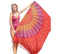 Mandala Life ART Blauer Damen Sarong Pareo Mit Fringe Hochwertiger Rayon Groß Strand Strandtuch Wickeltuch Wickelrock Strandrock Tapisserie Wickeltuch Bikini Cover Up Tuch Für Badeanzug