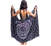 Mandala Life ART Blauer Damen Sarong Pareo Mit Fringe Hochwertiger Rayon Groß Strand Strandtuch Wickeltuch Wickelrock Strandrock Tapisserie Wickeltuch Bikini Cover Up Tuch Für Badeanzug
