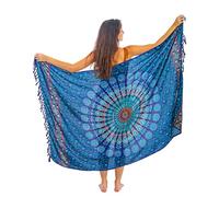 Mandala Life ART Blauer Damen Sarong Pareo Mit Fringe Hochwertiger Rayon Groß Strand Strandtuch Wickeltuch Wickelrock Strandrock Tapisserie Wickeltuch Bikini Cover Up Tuch Für Badeanzug