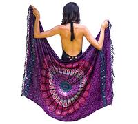 Mandala Life ART Blauer Damen Sarong Pareo Mit Fringe Hochwertiger Rayon Groß Strand Strandtuch Wickeltuch Wickelrock Strandrock Tapisserie Wickeltuch Bikini Cover Up Tuch Für Badeanzug