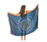Mandala Life ART Blauer Damen Sarong Pareo Mit Fringe Hochwertiger Rayon Groß Strand Strandtuch Wickeltuch Wickelrock Strandrock Tapisserie Wickeltuch Bikini Cover Up Tuch Für Badeanzug