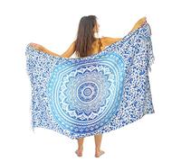 Mandala Life ART Blauer Damen Sarong Pareo Mit Fringe Hochwertiger Rayon Groß Strand Strandtuch Wickeltuch Wickelrock Strandrock Tapisserie Wickeltuch Bikini Cover Up Tuch Für Badeanzug