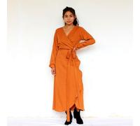 ManduTrap Langärmeliges TENCEL Wickelkleid „Falta“ - Cognac oder Schwarz Braun L
