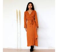 ManduTrap Langärmeliges TENCEL Wickelkleid „Falta“ - Cognac oder Schwarz Braun XS