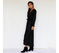 ManduTrap Langärmeliges TENCEL Wickelkleid „Falta“ - Cognac oder Schwarz Schwarz L