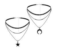 Manfnee Gothic Choker Halskette Seil Mond Stern Anhänger Halsketten PU Leder Chokers Punk Kragen für Damen