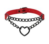 Manfnee PU Leder Choker Punk Emo Herz Anhänger Kette Choker Halsband Halskette für Frauen verstellbar