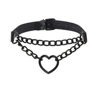 MANFNEE PU Leder Choker Punk Emo Herz Anhänger Kette Choker Halsband Halskette für Frauen verstellbar