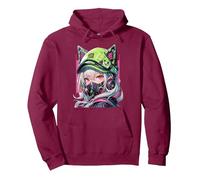 Manga Anime Ästhetische Cyberpunk Techwear Harajuku Pullover Hoodie, Unisex für Erwachsene, Kastanienbraun, XL