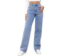 MANGGUO Damen-Jeans, hohe Taille, gerader Schnitt, gerade, Baggy, breite Beine, schlankmachend, mit Allen Hosen für Herbst und Winter, elastisch, klassisch, Denim（Hellblau, XXL）