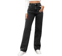 MANGGUO Damen-Jeans, hohe Taille, gerader Schnitt, gerade, Baggy, breite Beine, schlankmachend, mit Allen Hosen für Herbst und Winter, elastisch, klassisch, Denim（Schwarz, L）