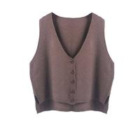 MANGGUO Pullunder Für Damen,Frauen Strickwesten Mode Casual Lose Einfarbig V-Ausschnitt Herbst Winter Ärmellose Knopf Strickjacke Pullover Tank Top Damen Cami Weste Bluse, Taupe