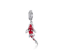 Manhe Charms Fisch Charms Anhänger für Halskette Sterling Silber Red Glücklich Karpfen Charms passen Pandora Charms Armband für Frauen