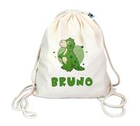 Manilu Bio Turnbeutel mit Namen personalisiert & Bedruckt | Motiv Dinosaurier | Stoffbeutel Schuhbeutel Sportbeutel Wäschebeutel Rucksack für Kinder Jungen & Mädchen | inkl. NAMENSDRUCK